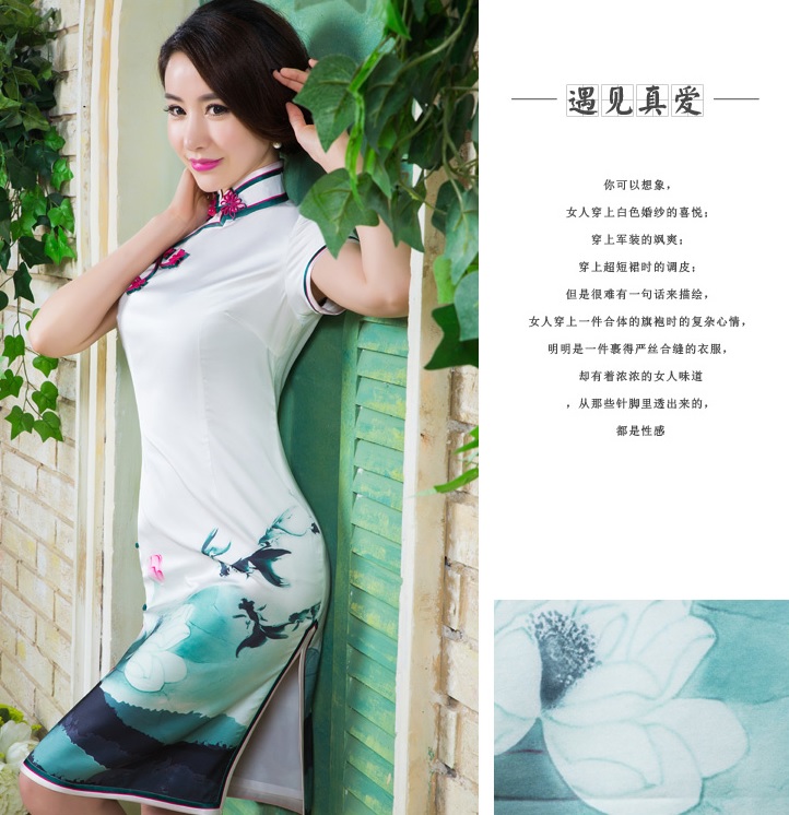 Delicate Hevay Silk Cap Sleeve Qipao Cheongsam Dress Qipa