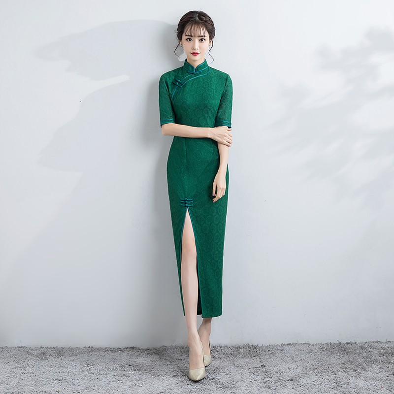 green chinese dress
