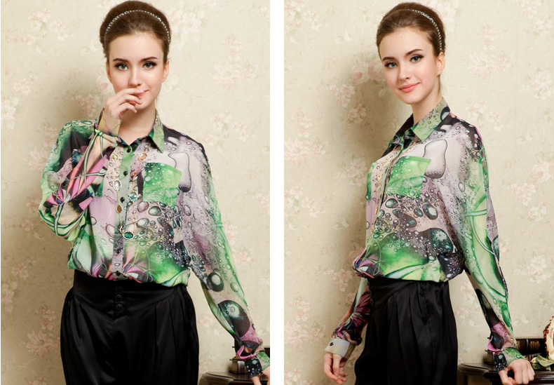 Luxury Silk Fascinating Long Sleeve Blouse Pattern C Chinese Shirts