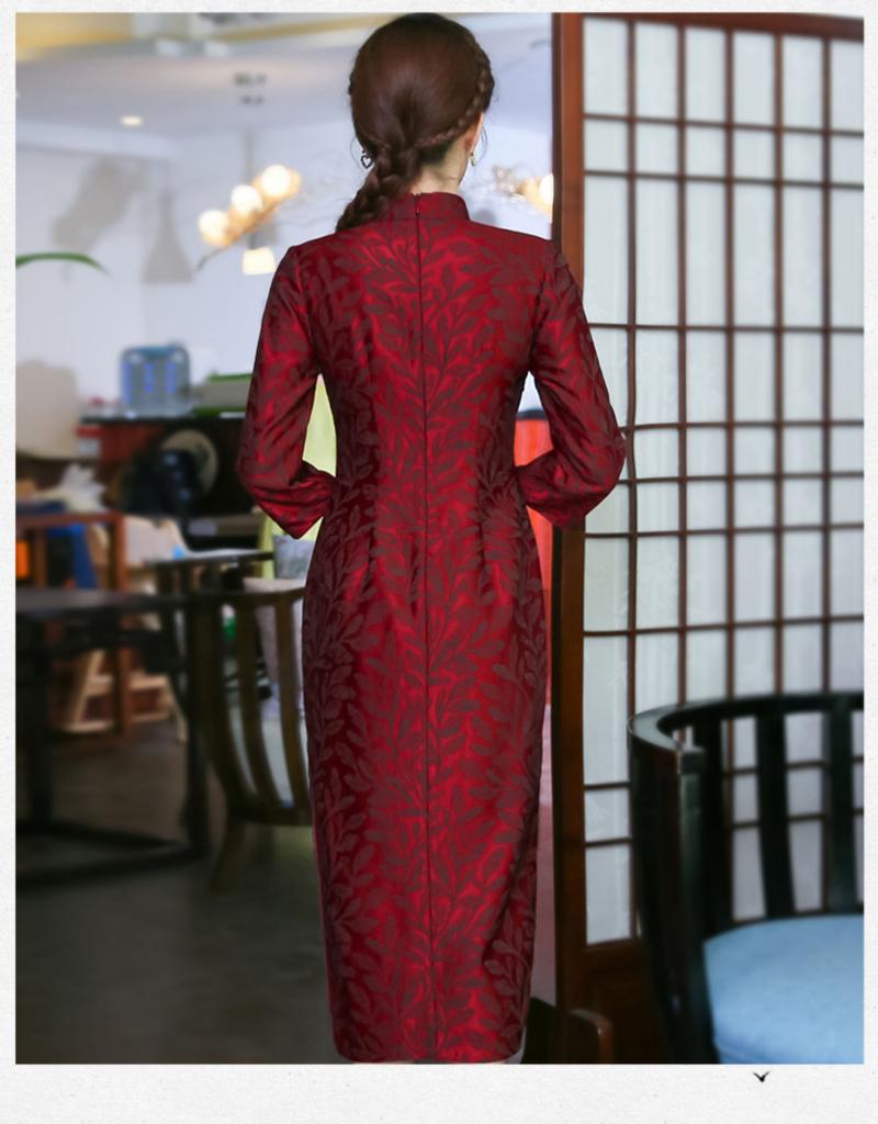 Attractive Claret Jacquard Qipao Cheongsam Chinese Dress Qipao 