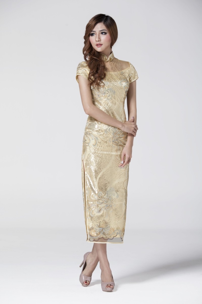 Spectacular Embroidery Luxury Long Lace Cheongsam Dress Yellow Qipao Cheongsam And Dresses Women 