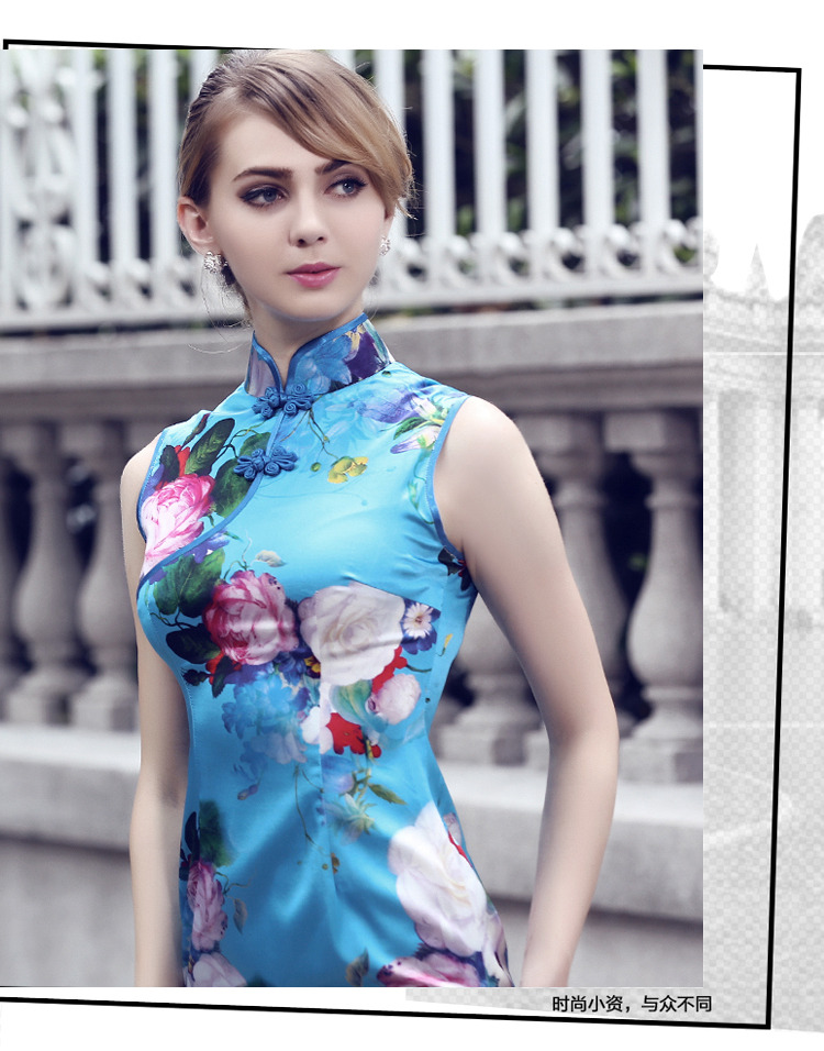 Modern Sleeveless Silk Short Cheongsam Qipao Dress Qipao Cheongsam And Dresses Women