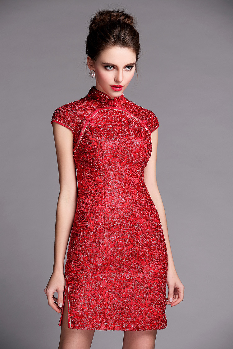 Superb Flower Lace Modern Cheongsam Qipao Dress Claret Qipao Cheongsam And Dresses Women 