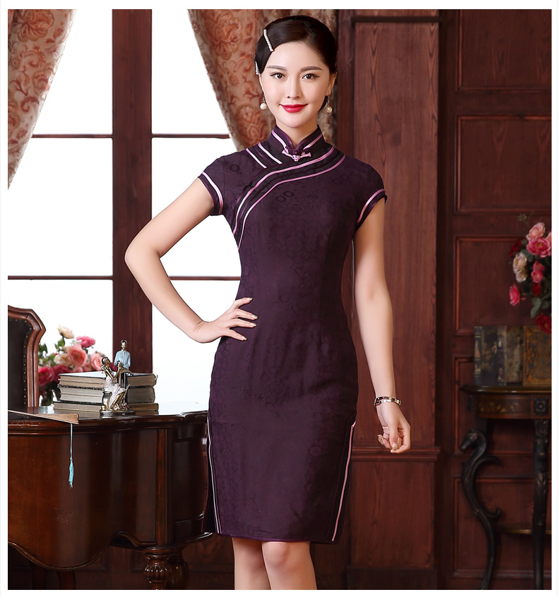 Noble Delicate Silk Cheongsam Qipao Dress Dark Purple Qipao Cheongsam And Dresses Women 
