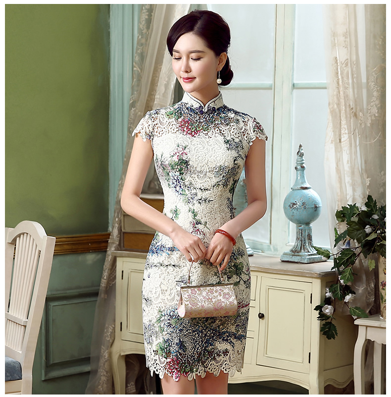 Wonderful Stylish Modern Lace Short Qipao Cheongsam Dress Qipao Cheongsam And Dresses Women 6607