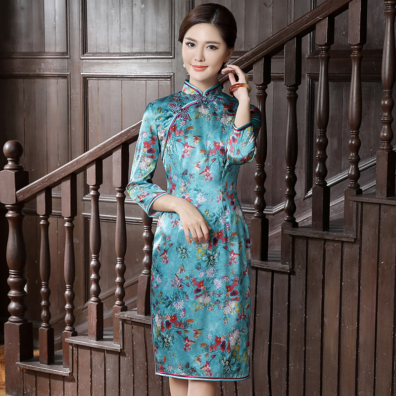 Impressive Flowers Print Silk Qipao Cheongsam Dress - Qipao Cheongsam ...