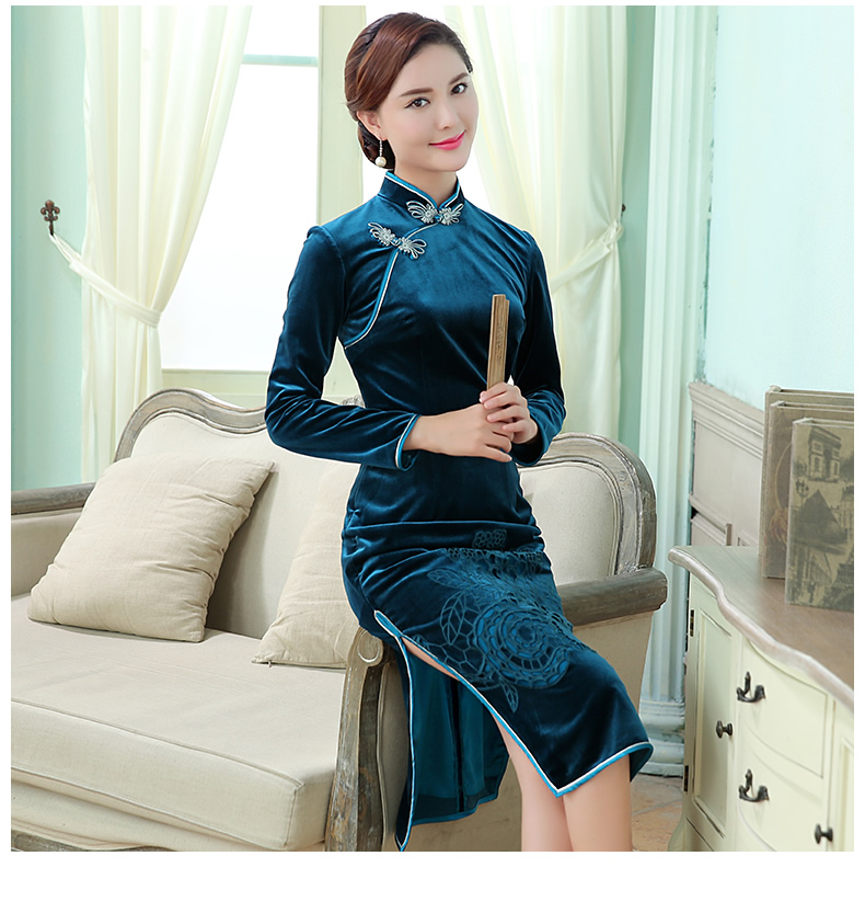 Appealing Long Sleeve Velvet Qipao Cheongsam Dress Qipao Cheongsam And Dresses Women 