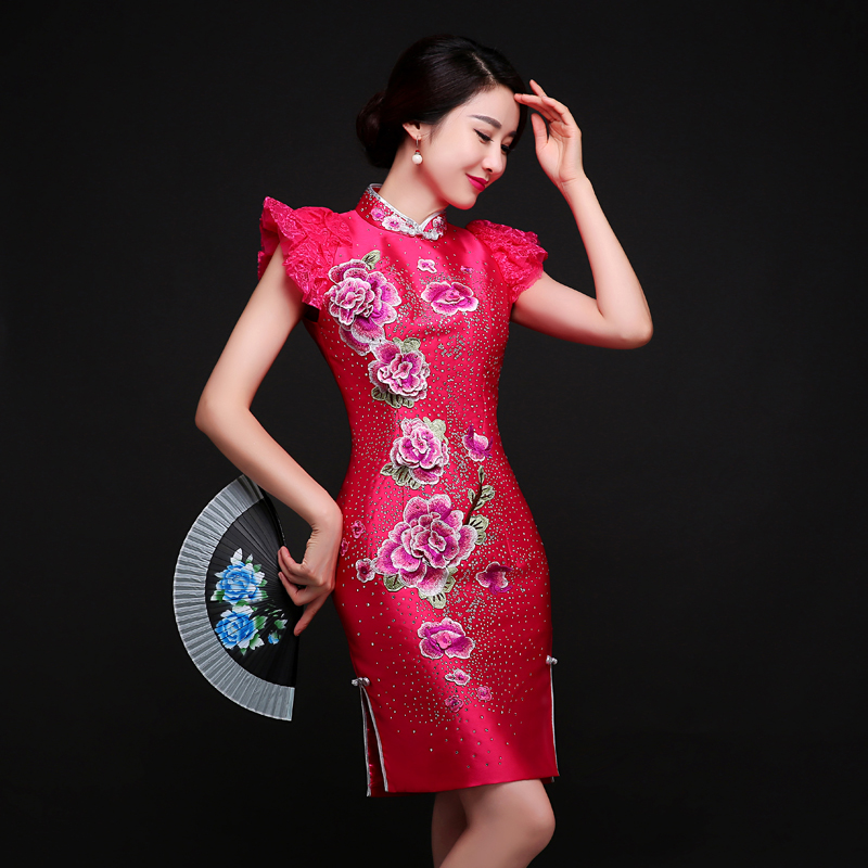 Superb Embroidery Modern Qipao Cheongsam Dress Pink Qipao Cheongsam And Dresses Women
