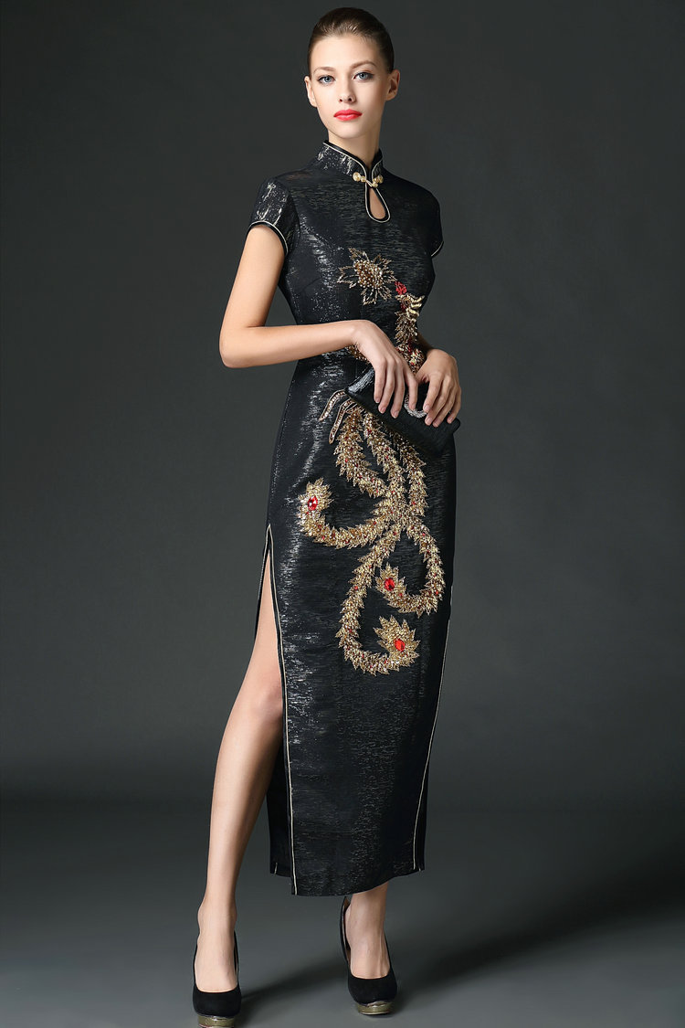 Golden Beaded Phoenix Long Cheongsam Qipao Dress Qipao Cheongsam And Dresses Women 