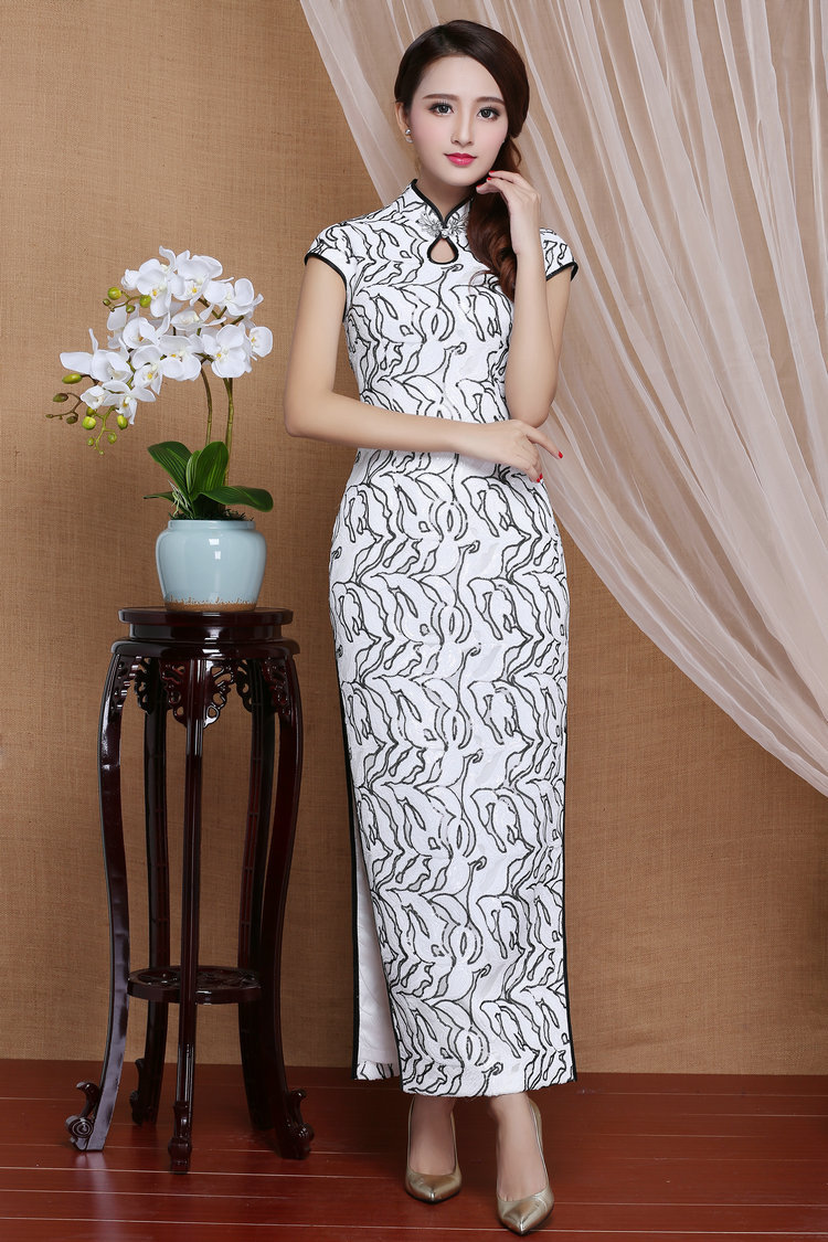 Wonderful Cap Sleeve Beaded Qipao Cheongsam Long Dress - Qipao