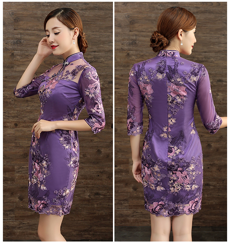 Captivating Embroidery Lace Qipao Cheongsam Dress Purple Qipao Cheongsam And Dresses Women 1316