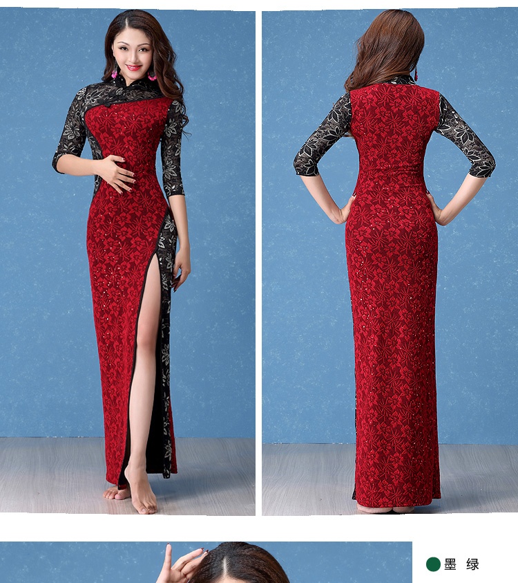 Long Sexy Modern Qipao Cheongsam Dress Claret Qipao Cheongsam And Dresses Women 