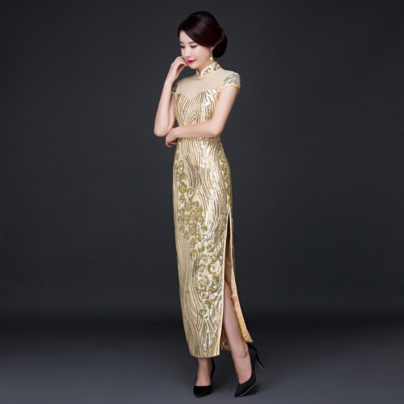 Wonderful Beaded Lace Qipao Cheongsam Chinese Dress Qipao Cheongsam And Dresses Women 7483