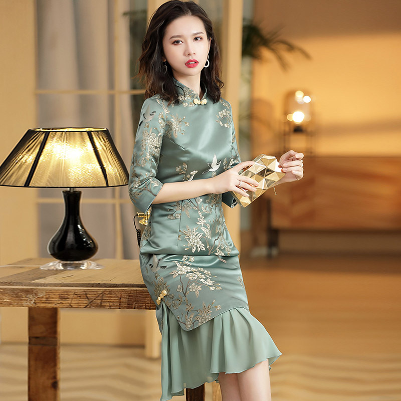 Wonderful Jacquard Chinese Dress Qipao Cheongsam Blue