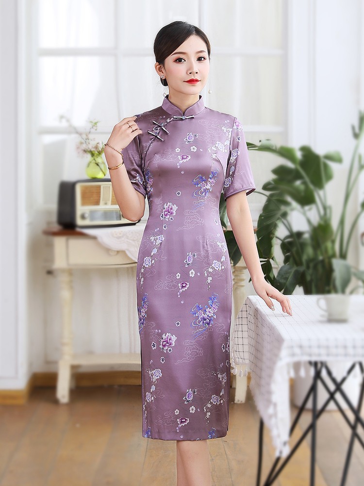 Classic Purple Silk Chinese Dress Cheongsam Qipao Qipao Cheongsam And Dresses Women 