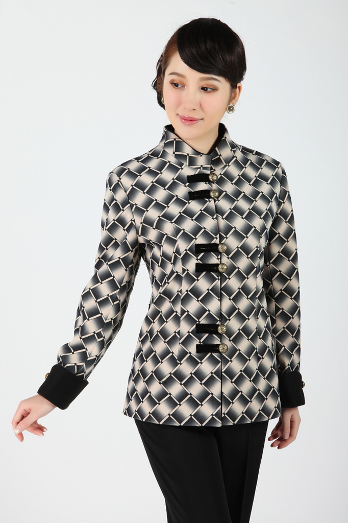 Fascinating Printing Oriental Style Jacket Black Plaid Chinese