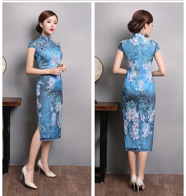 Attractive Peony Flowers Qipao Cheongsam Dress Qipao Cheongsam Dresses Women