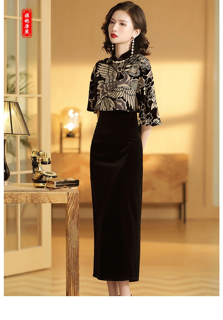 Modern Cape Sleeve Velvet Qipao Cheongsam Chinese Dress Qipao Cheongsam And Dresses Women 