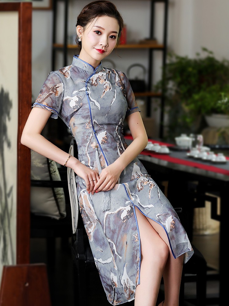 Gorgeous Print Chiffon Chinese Dress Qipao Cheongsam - Qipao Cheongsam &amp; Dresses - Women