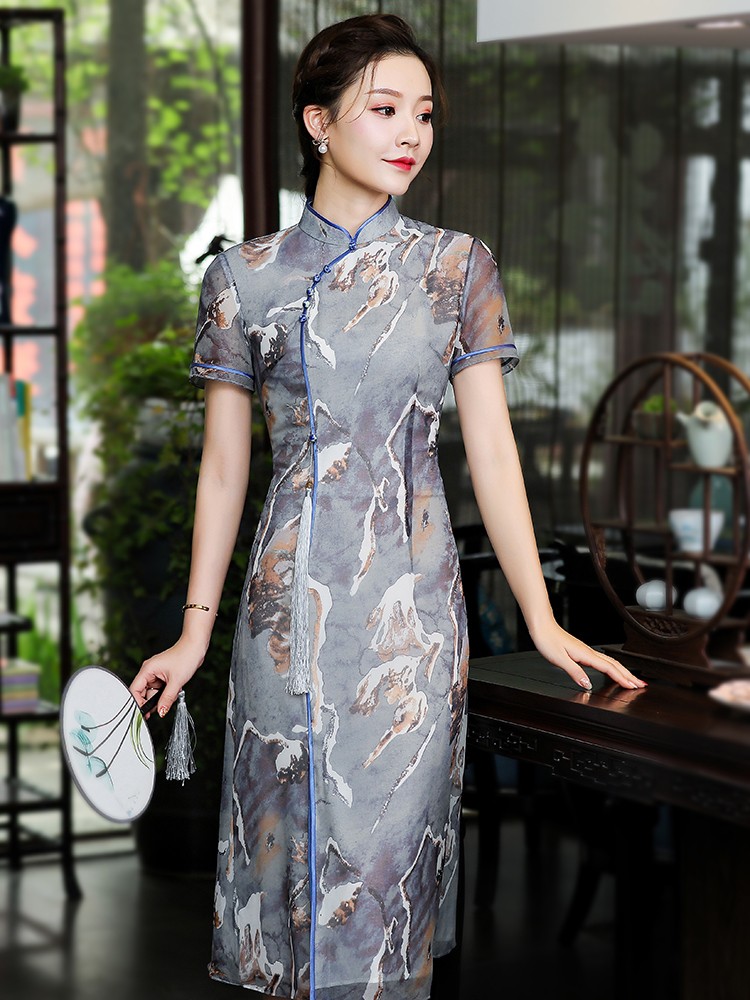 Gorgeous Print Chiffon Chinese Dress Qipao Cheongsam - Qipao Cheongsam