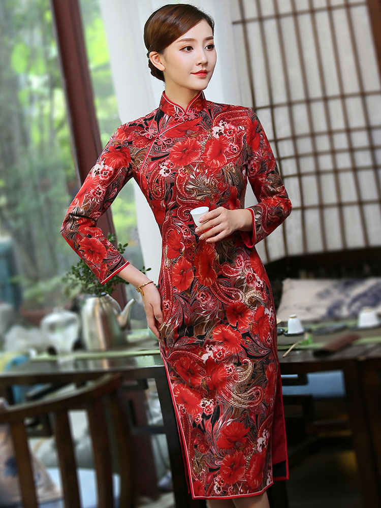 Wonderful Floral Print Qipao Cheongsam Chinese Dress Qipao Cheongsam 