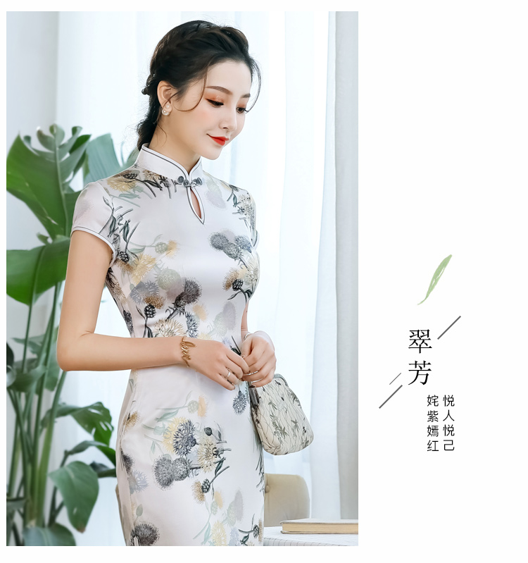 Engaging Floral Print Silk Qipao Cheongsam Dress Qipao Cheongsam And Dresses Women 6376