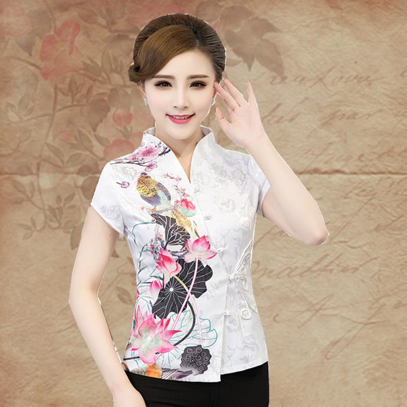 Excellent Floral Print Open Neck Qipao Shirt - B - Chinese Shirts ...