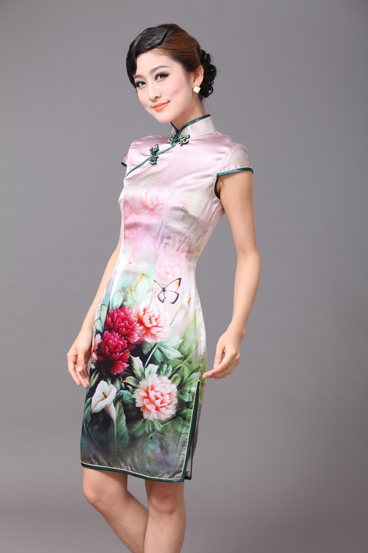 Marvelous Peony Flowers Silk Classical Cheongsam Qipao Cheongsam