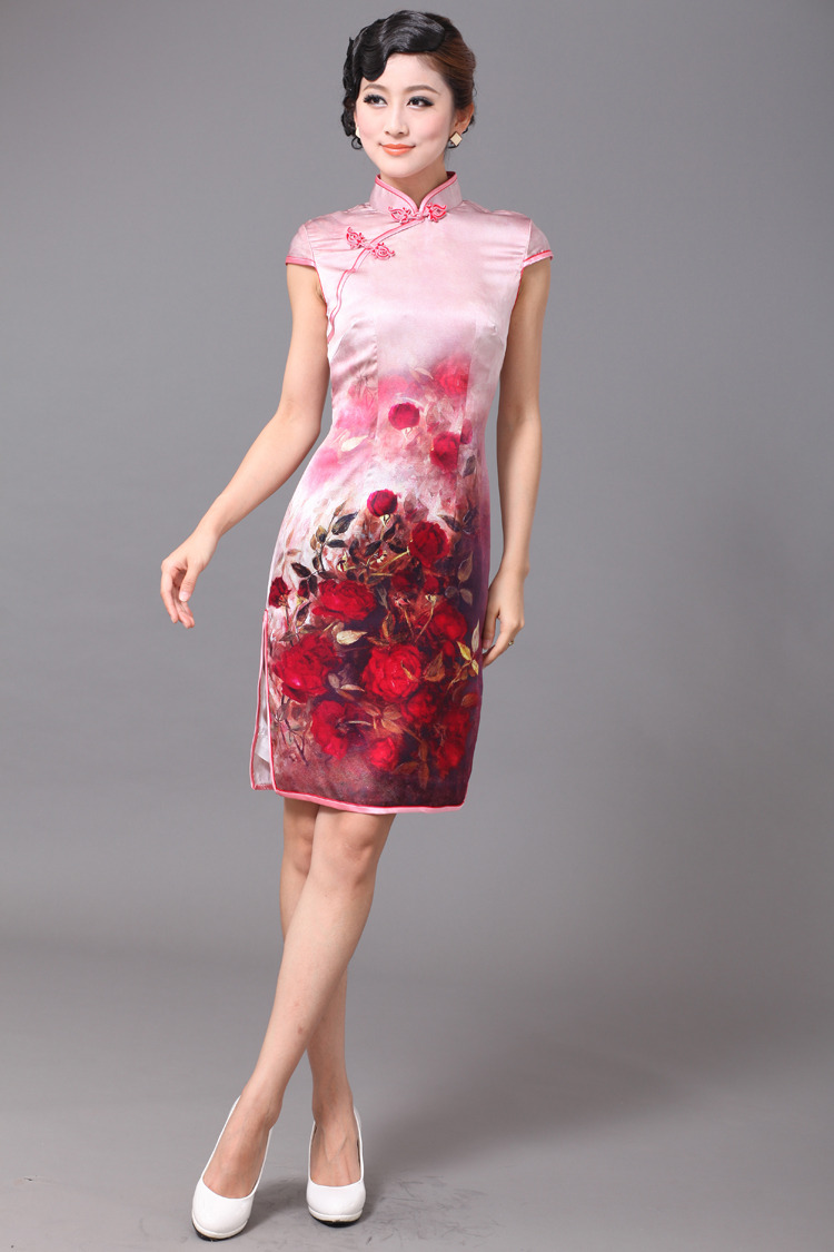 Brilliant Red Peony Flowers Silk Cheongsam Qipao Cheongsam And Dresses