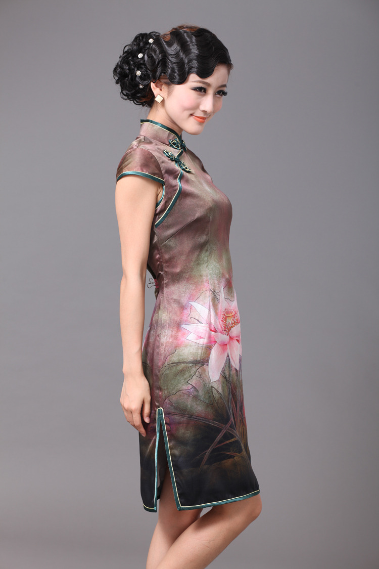 Tantalizing Lotus Flowers Silk Cheongsam Qipao Cheongsam And Dresses Women 