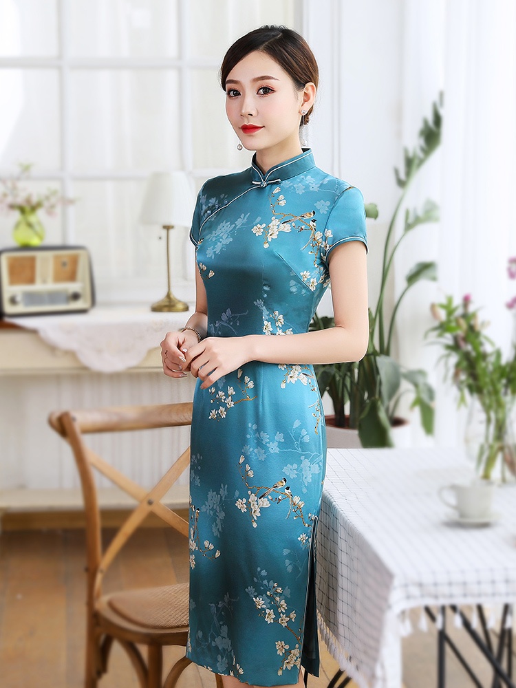 Fetching Floral Print Silk Cheonsgam Chinese Dress Qipao - Qipao ...