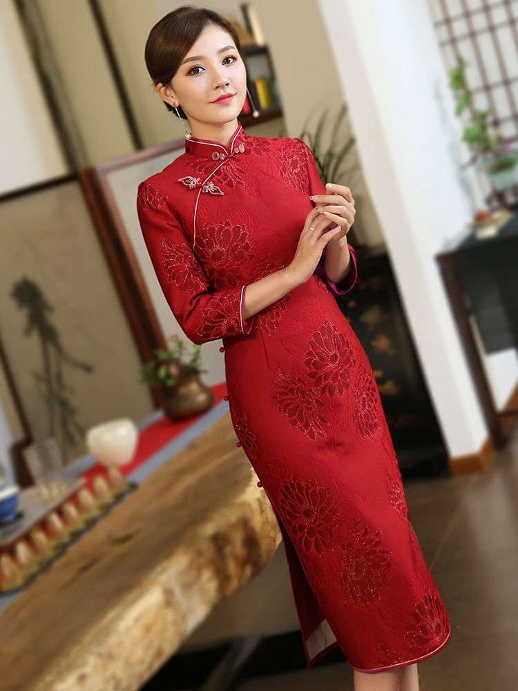 Adorable Claret Jacquard Qipao Cheongsam Chinese Dress - Qipao ...