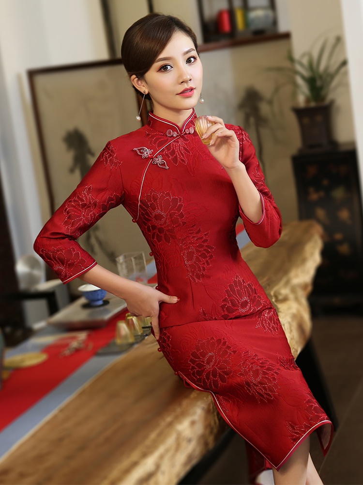 Adorable Claret Jacquard Qipao Cheongsam Chinese Dress - Qipao ...