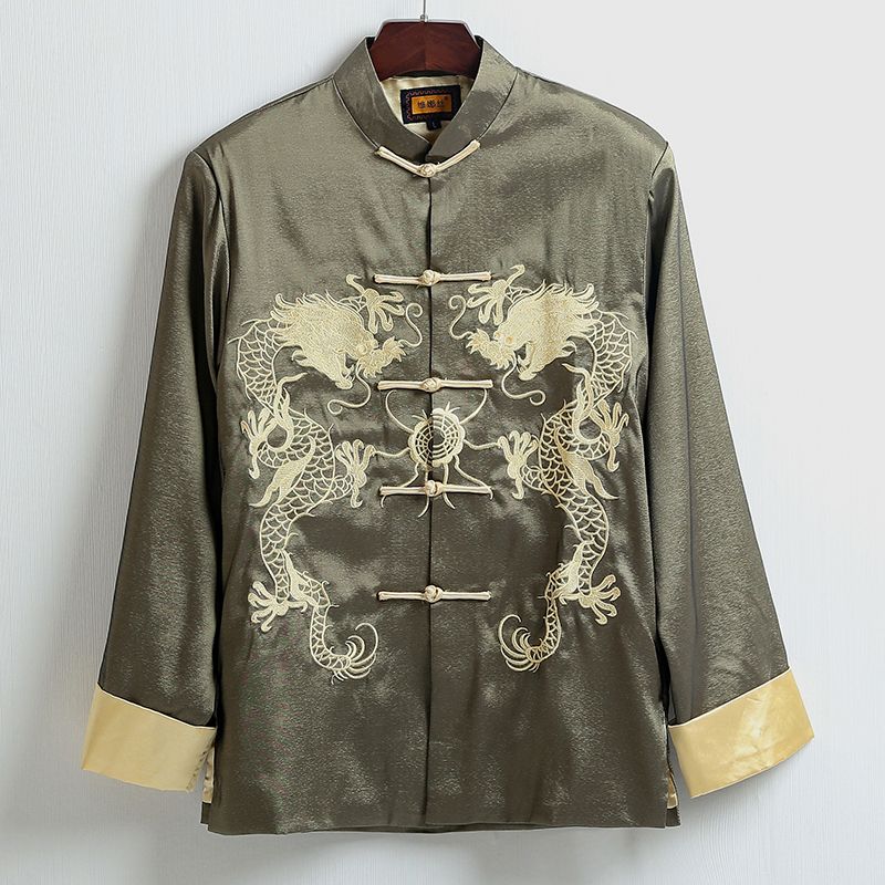 Double Dragons Embroidery Kung Fu Jacket - Green - Chinese Jackets ...