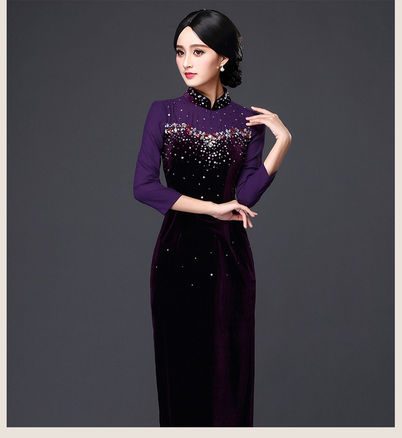 Pretty Beaded Velvet Chinese Dress Qipao Cheongsam - Purple - Qipao ...