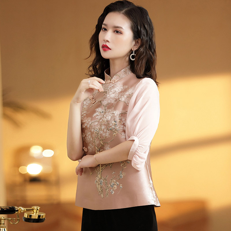 Beautiful Half Sleeve Qipao Cheongsam Shirt - Pink - Chinese Shirts ...