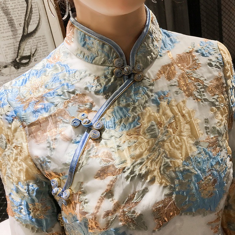 Attractive Floral Jacquard Qipao Cheongsam Shirt - Chinese Shirts ...