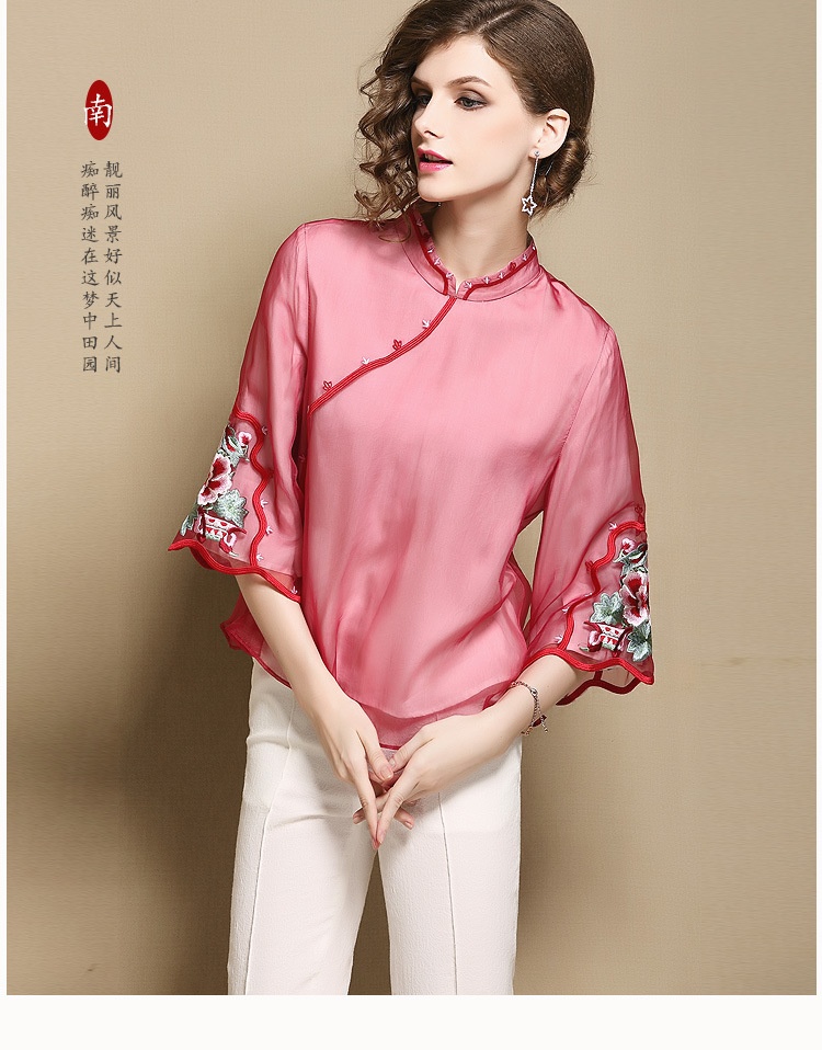 Nice Floral Embroidery Chiffon Qipao Cheongsam Blouse - Chinese Shirts ...