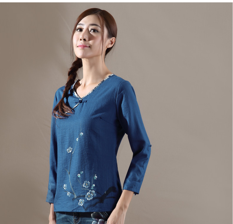 Lovely Blossom Flowers Print V Neck Chinese Shirt - Chinese Shirts ...