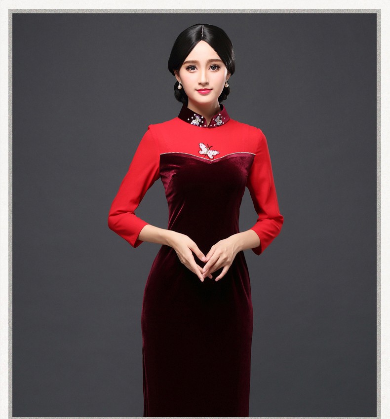 Beaded Butterfly Velvet Qipao Cheongsam Dress - Claret - Qipao ...