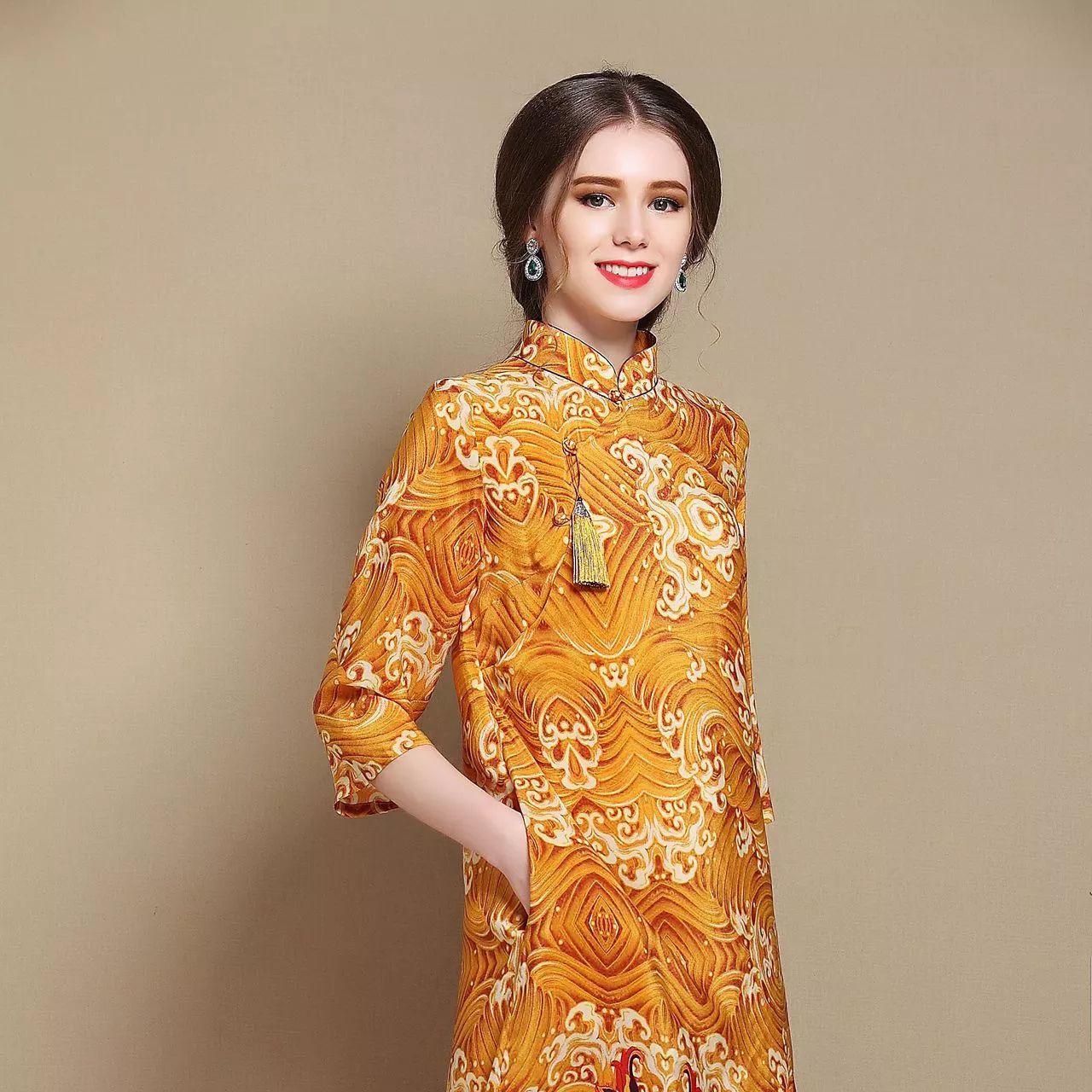 Nice Paisley Pattern Silk Qipao Cheongsam Dress - Yellow - Qipao ...