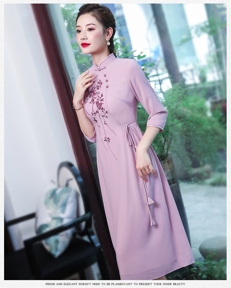 Pretty Embroidery Chinese Dress Qipao Cheongsam - Purple - Qipao ...