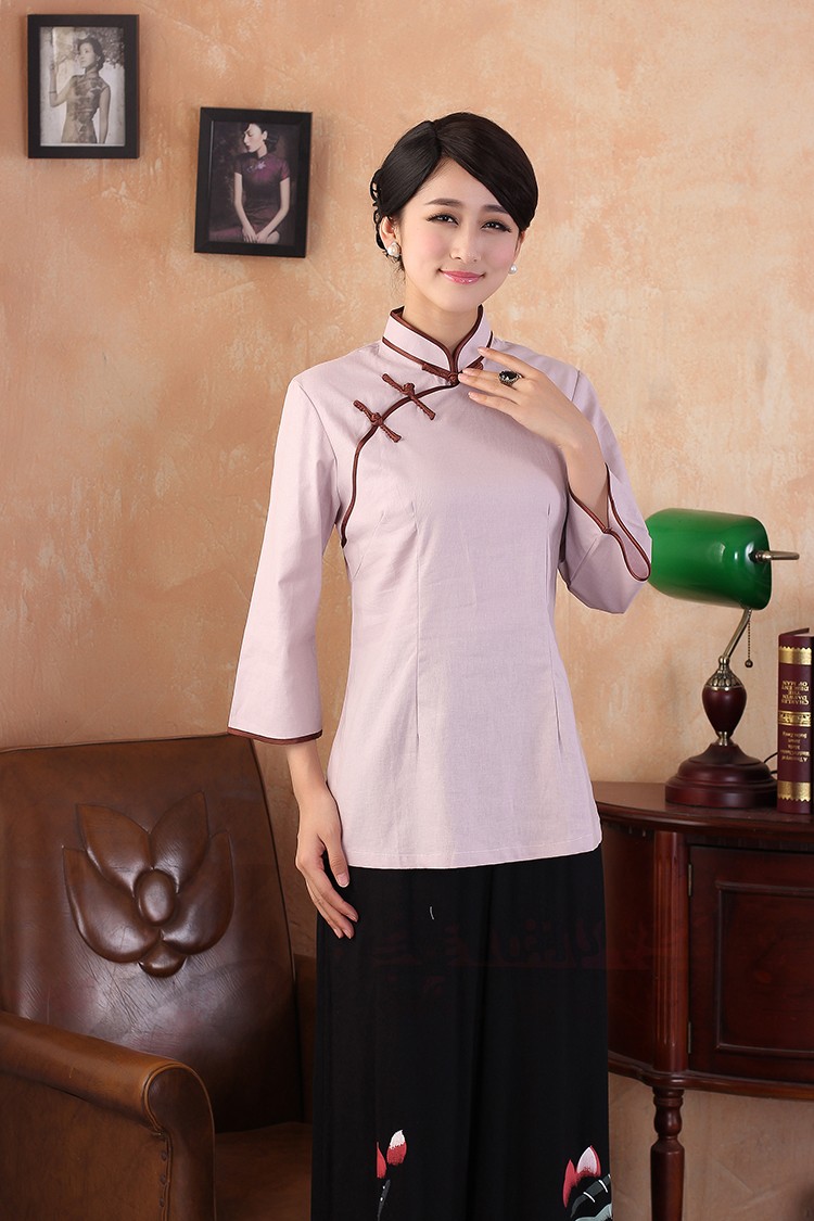 Traditional Cheongsam Style Flax Blouse - Pink - Chinese Shirts ...