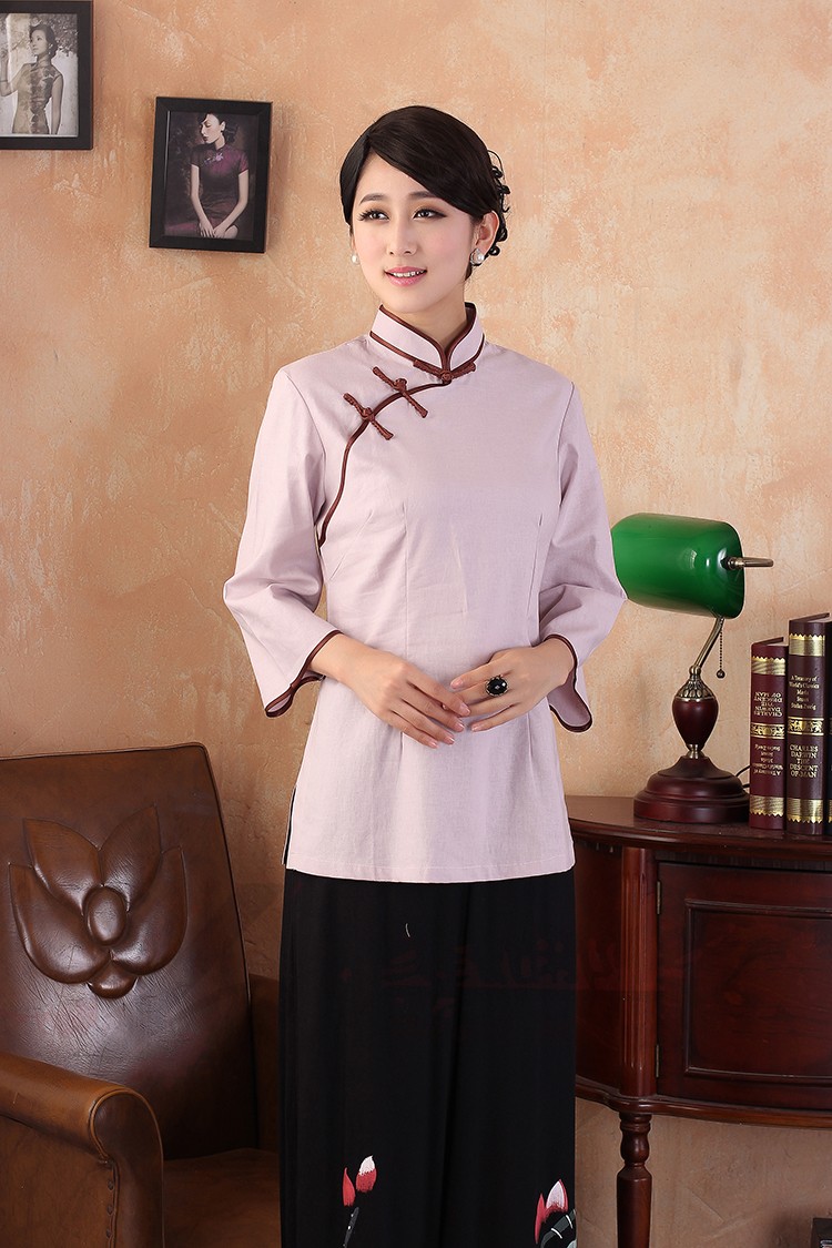 Traditional Cheongsam Style Flax Blouse - Pink - Chinese Shirts ...