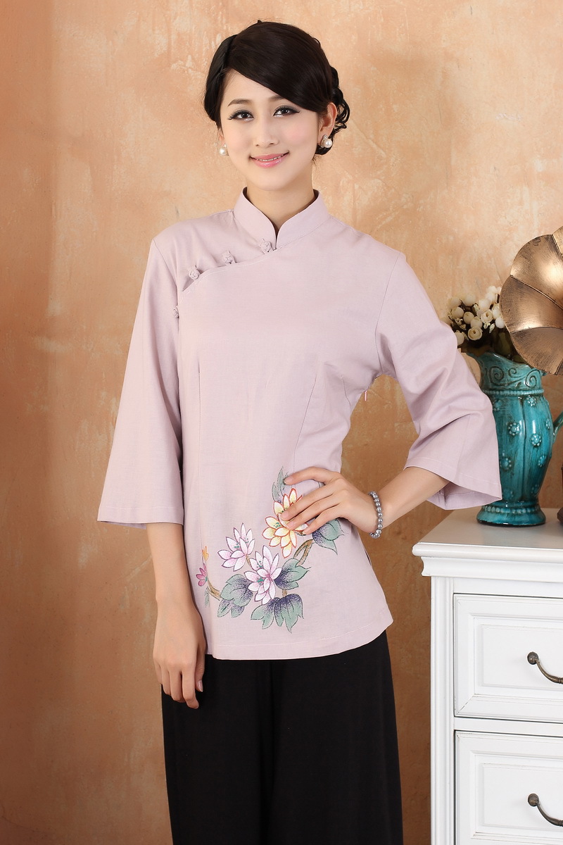 Cute Flowers Print Cheongsam Style Blouse - Pink - Chinese Shirts ...