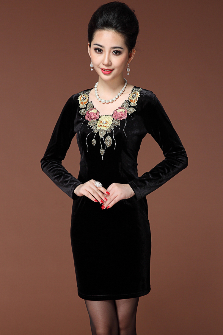 Wonderful Roses Embroidery Oriental Style Black Dress - Qipao Cheongsam ...