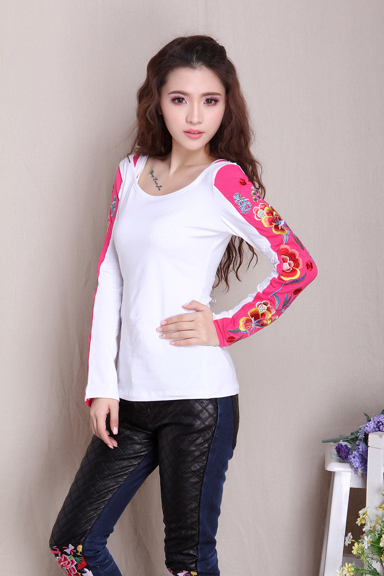 Flower Embroidery Long Sleeve Oriental Style Shirt - White - Chinese ...