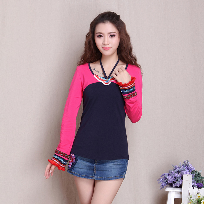 Charming Oriental Style Long Sleeve Shirt - Dark Blue - Chinese Shirts ...