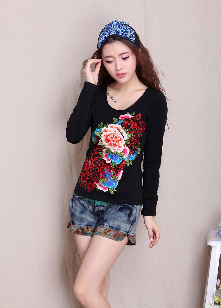 Appealing Embroidery Oriental Style Long Sleeve Shirt - Black - Chinese ...