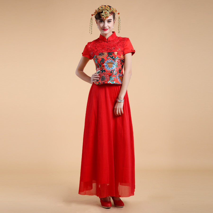 Extravagant Peony Flowers Embroidery Red Cheongsam Suit - Qipao ...